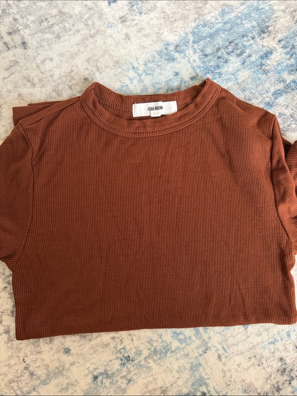 Joah Brown Ribbed Short Sleeve Top in Rust Brown